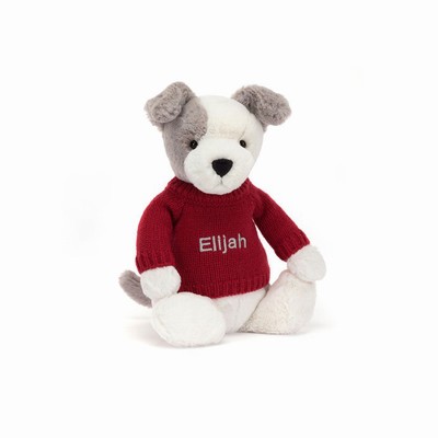 Jellycat Bashful Terrier with Red Jumper UK | 73286FNDU